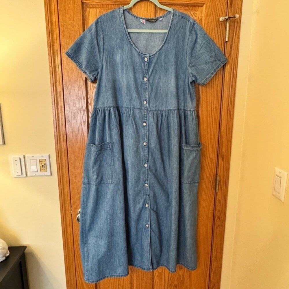 Willowbend Dress Womens Size 14 Blue Denim Button Front Midi Shirt Dress